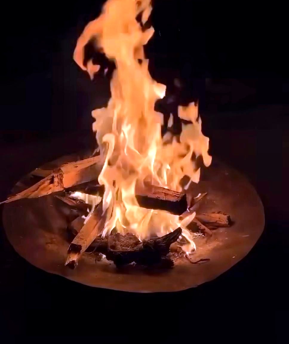 An evening bonfire on the property